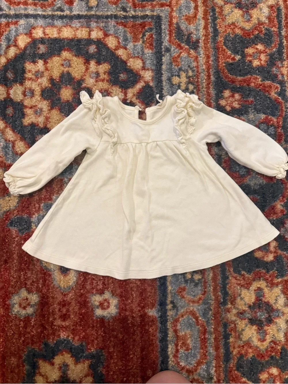 Quincy Mae Cream Ruffle Shoulder Baby Dress